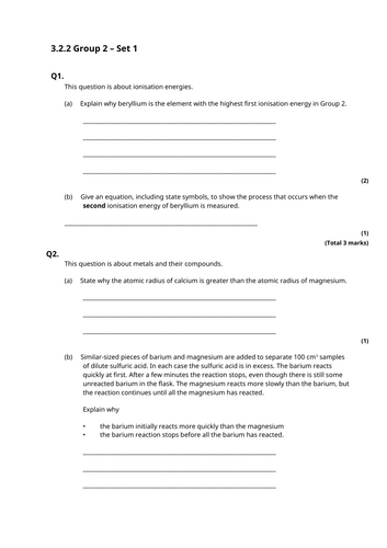AQA A level Chemistry Group 2 complete topic resources
