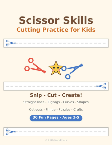 Scissor Skills Cutting Practice for Kids — 30 Printable Pages, Preschool & Kindergarten Fine Motor A
