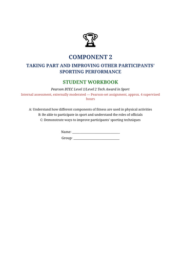 BTEC Tech Award Sport Component 2 | Taking Part & Improving Other Participants’ Performance