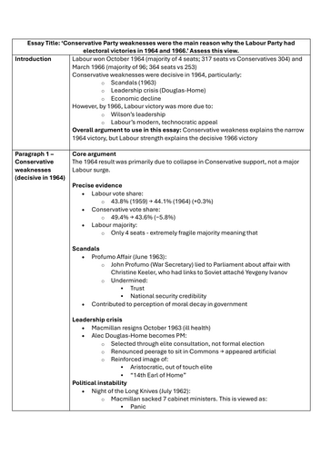 Edexcel International A Level History Essay Plans Option 1D: Britain, 1964–90