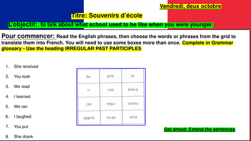Souvenirs d'école| School memories| Module 3| AQA New Spec| School life