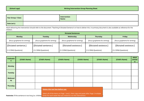 Writing Intervention Planning TEMPLATE