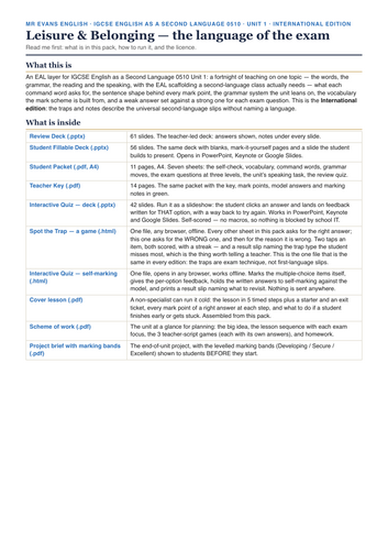 IGCSE ESL 0510 U1 Leisure & Belonging — EAL Theme Unit