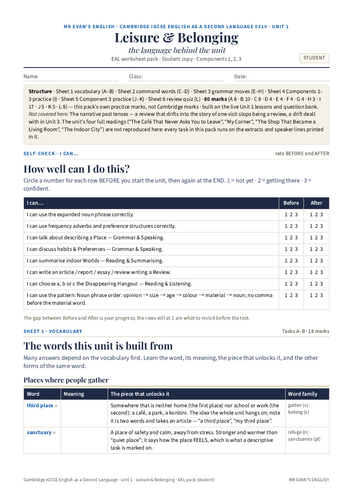 IGCSE ESL 0510 U1 Leisure & Belonging — EAL Theme Unit