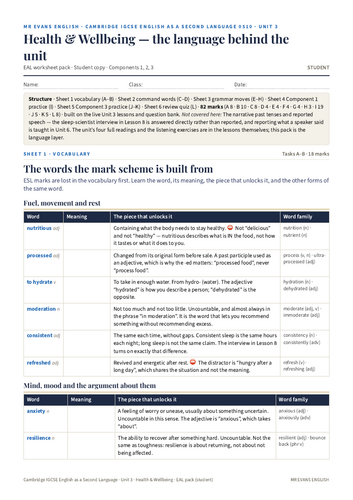 IGCSE ESL 0510 U3 Health & Wellbeing — EAL Theme Unit