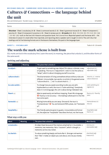 IGCSE ESL 0510 U4 Cultures & Connections — EAL Theme Unit