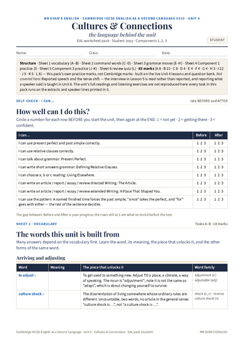 IGCSE ESL 0510 U4 Cultures & Connections — EAL Theme Unit