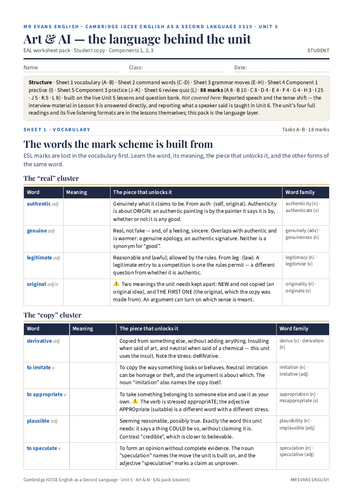 IGCSE ESL 0510 U5 Art & AI — EAL Theme Unit