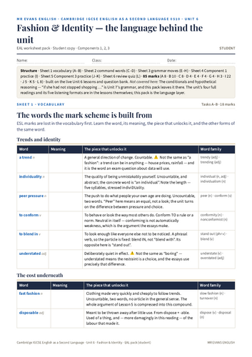 IGCSE ESL 0510 U6 Fashion & Identity — EAL Theme Unit