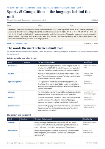 IGCSE ESL 0510 U7 Sports & Competition — EAL Theme Unit