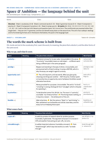 IGCSE ESL 0510 U8 Space & Ambition — EAL Theme Unit