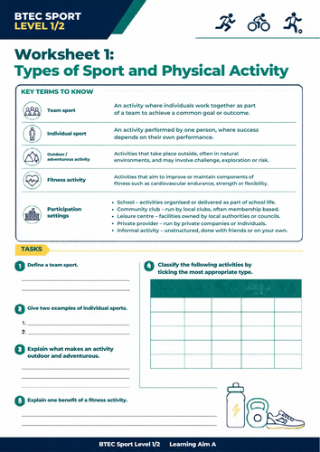 BTEC Sport Level 1/2 Component 1 Learning Aim A Workbook
