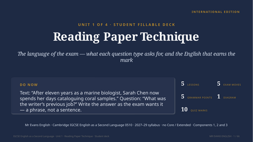 IGCSE ESL 0510 Reading Paper Technique — 2027 Syllabus (U1)