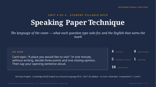 IGCSE ESL 0510 Speaking Paper Technique — 2027 Syllabus (U4)
