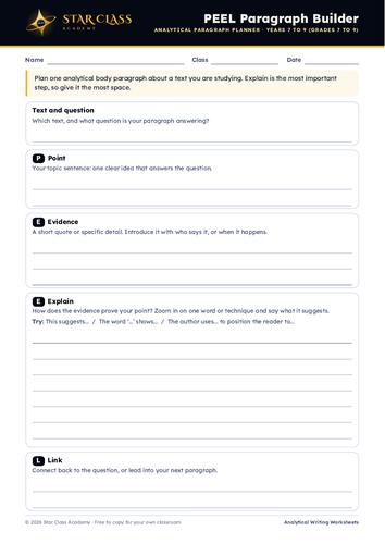 Analytical Writing Worksheet Pack (KS3)