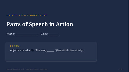 Grammar Foundations U02 Parts of Speech — Full Unit, Games & Differentiation