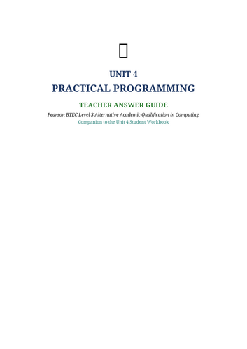 BTEC Computing Unit 4 Practical Programming | 180-Page Workbook + Teacher Answer Guide