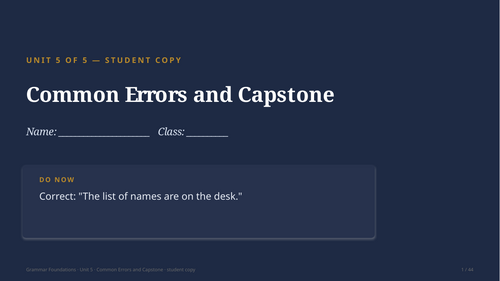 Grammar Foundations U05 Common Errors — Full Unit + Games