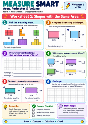 Area, Perimeter & Volume | Year 6 KS2 Maths Worksheets | 10-Worksheet Pack SATS