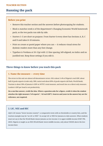 Changing Economic World GCSE Geography Starters