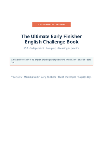 KS2 English Early Finisher Challenge Book | 15 No-Prep English Challenges | Years 3–6