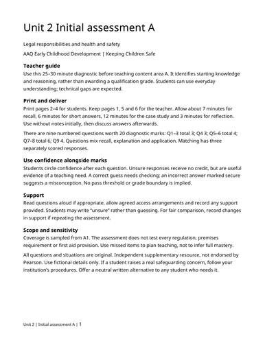 Initial Assessment AAQ Early Childhood Development Unit 2: Content Area A with An