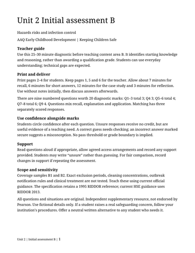 AAQ Early Childhood Development Unit 2: Content Area B Initial Assessment with Answers