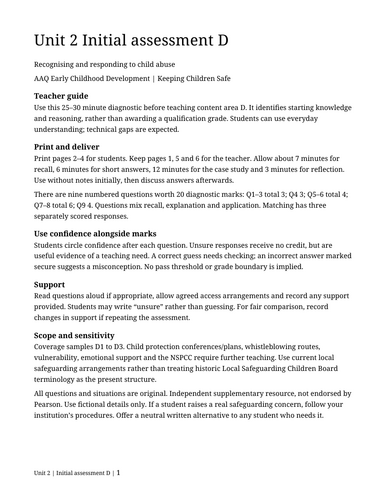 AAQ Early Childhood Development Unit 2 Initial Assessment Bundle Content Areas A–D with Answers