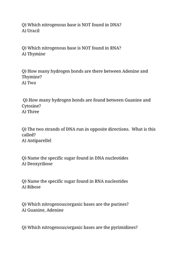 Biological Molecules - nucleic acids students question time game