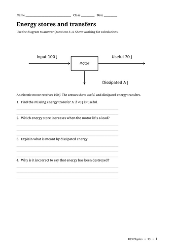 Practice questions and answers: Energy Stores and Transfers