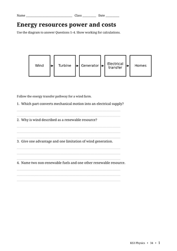 Practice questions and answers: Energy resources power and costs KS3