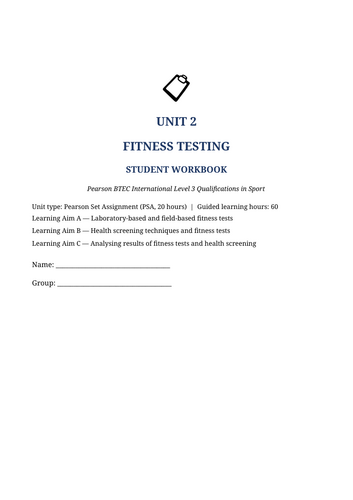 BTEC International Unit 2 | Fitness Testing | 32-Page Workbook & Practical Assessment Support