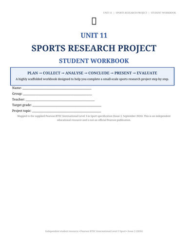 BTEC International Level 3 Sport Unit 11 | Business in Sport | 68-Page Editable Workbook