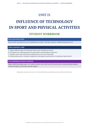 BTEC International Level 3 Sport Unit 21 | Influence of Technology in Sport & Physical Activities
