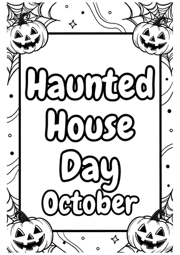 Haunted House Day Coloring Pages & Blank Lined Writing Paper | October NO PREP