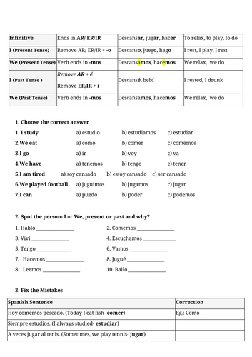 Spanish Verb Detective: I, We, Present & Past