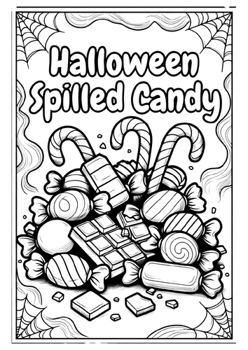 Halloween Spilled Candy Coloring Pages & Blank Lined Writing Paper Fall NO PREP
