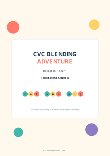 CVC Blending Adventure Phonics Printable Pack