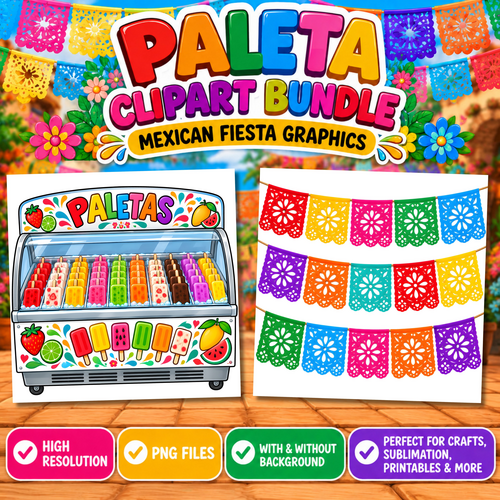 Paleta Clipart Bundle, Mexican Fiesta Clipart, Paletero Cart PNG, Popsicle Clipart, Hispanic Heritag