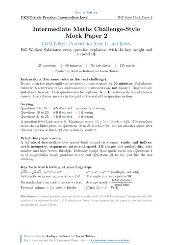Intermediate Maths Challenge-Style Mock Paper 2 (UKMT-Style Practice) with Full Worked Solutions