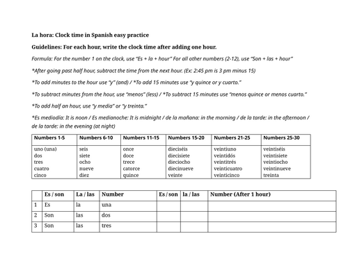La hora: Clock time in Spanish easy practice