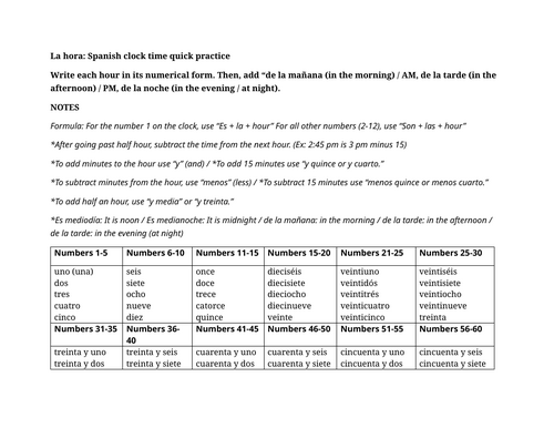 La hora: Spanish clock time quick practice