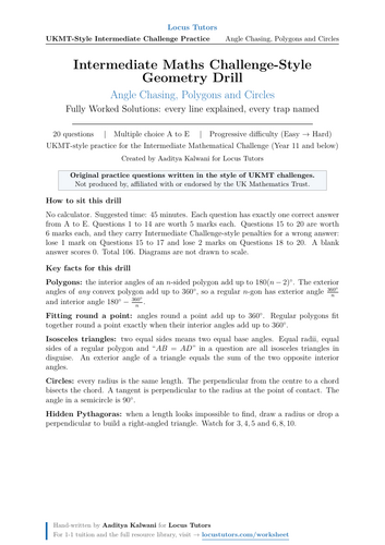Intermediate Maths Challenge-Style Geometry Drill: Angle Chasing, Polygons and Circles