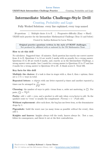 Intermediate Maths Challenge-Style Drill: Counting, Probability and Logic