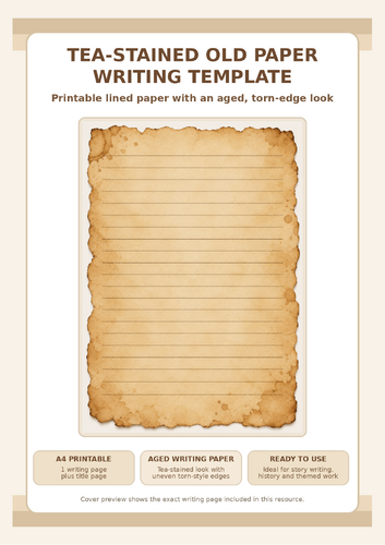 Tea-Stained Old Paper Writing Template | Aged Lined Paper Printable | A4 PDF