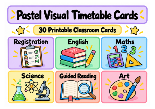 Pastel Visual Timetable Cards | 30 Printable Classroom Schedule Cards | Primary KS1 KS2