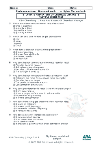AQA GCSE Chemistry C6 Rate and Extent of Chemical Change Quick Test with Answers