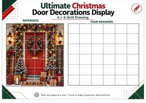Ultimate Christmas Door Grid Drawing Worksheet | Festive Drawing Challenge | KS3 KS4