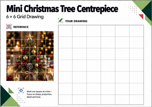Mini Christmas Tree Grid Drawing Worksheet | Christmas Art Activity | KS3 KS4