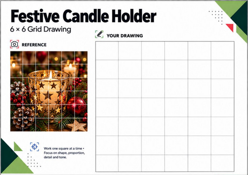 Festive Candle Holder Grid Drawing Worksheet | Christmas Drawing Activity | KS3 KS4